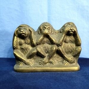3 Wise Monkeys Brass Statue Paperweight